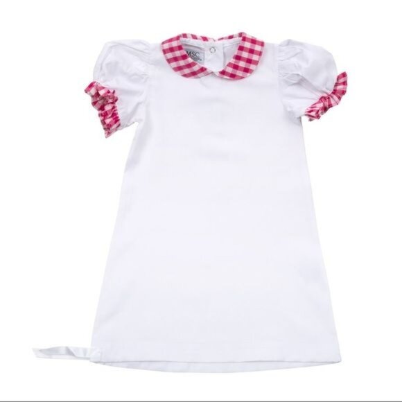 MSC Smocked Blue or Pink gingham day gown 0-6m layette church monogram Easter - Picture 4 of 9